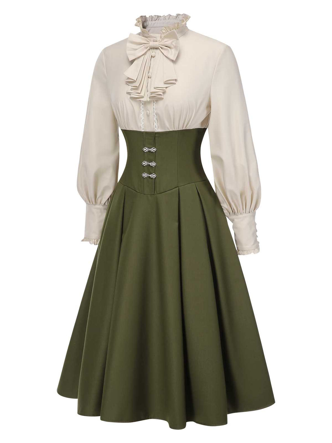 1950s Victorian Bow Tie Ruffled Long Sleeve Dress - vintage dress, retro fashion, rockabilly