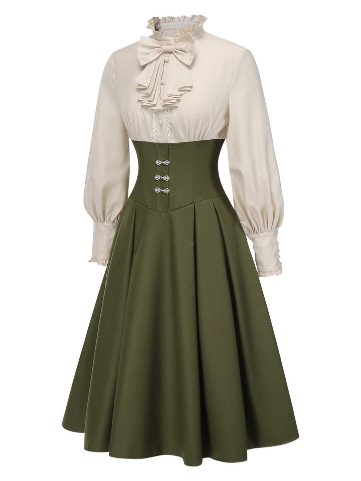 1950s Victorian Bow Tie Ruffled Long Sleeve Dress - vintage dress, retro fashion, rockabilly