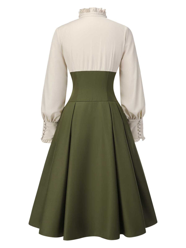 1950s Victorian Bow Tie Ruffled Long Sleeve Dress - vintage dress, retro fashion, rockabilly