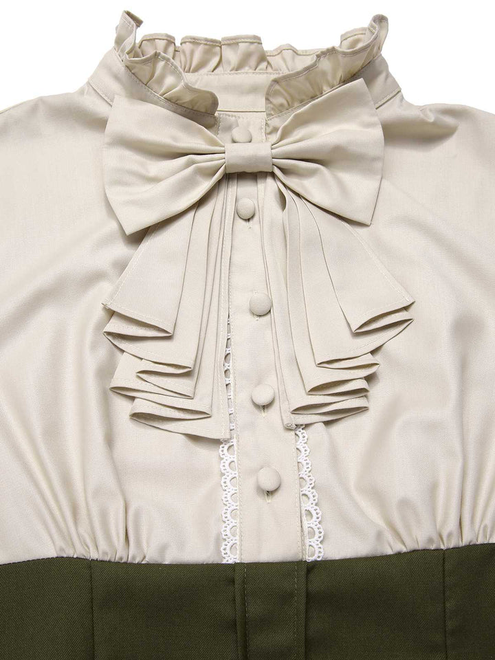 1950s Victorian Bow Tie Ruffled Long Sleeve Dress - vintage dress, retro fashion, rockabilly
