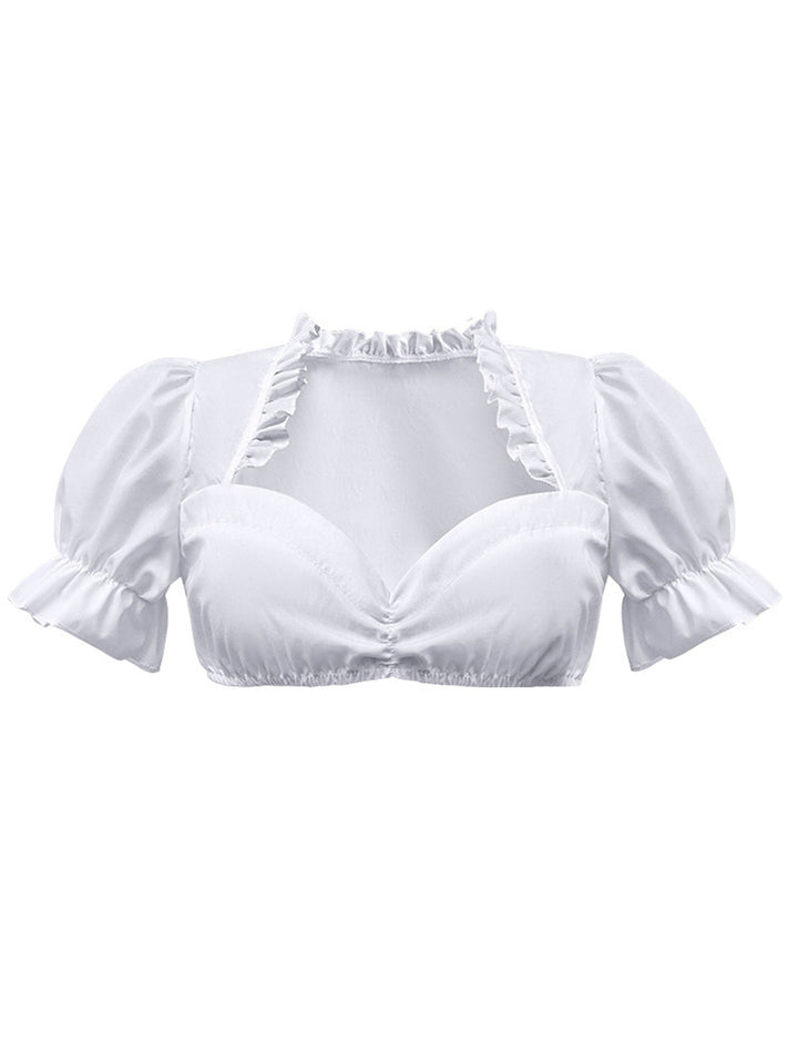 White 1950s Solid Sweetheart Neck Puff Sleeve Crop Top - vintage fashion, retro style, pure white