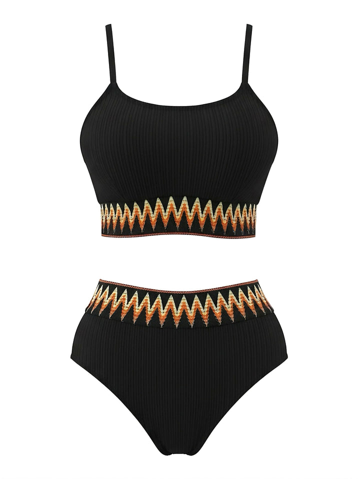 1950s Zigzag Pattern High-waisted Ribbed Bikini - vintage fashion, retro style