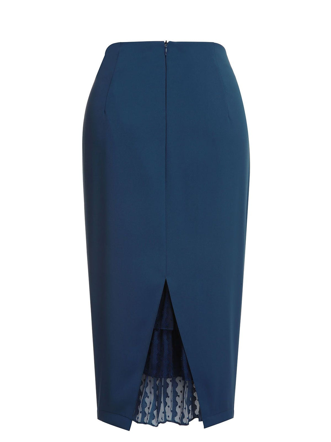 2PCS Navy Blue 1960s Stand Collar Shirt &amp; Solid Wrap Skirts - vintage skirt, style