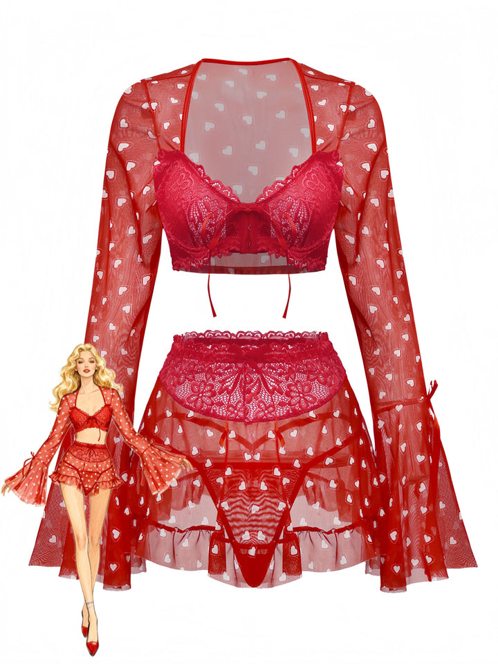 2PCS Red Heart Bow Ruffled Valentine&