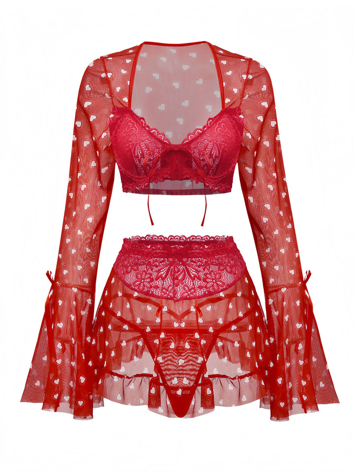 2PCS Red Heart Bow Ruffled Valentine&