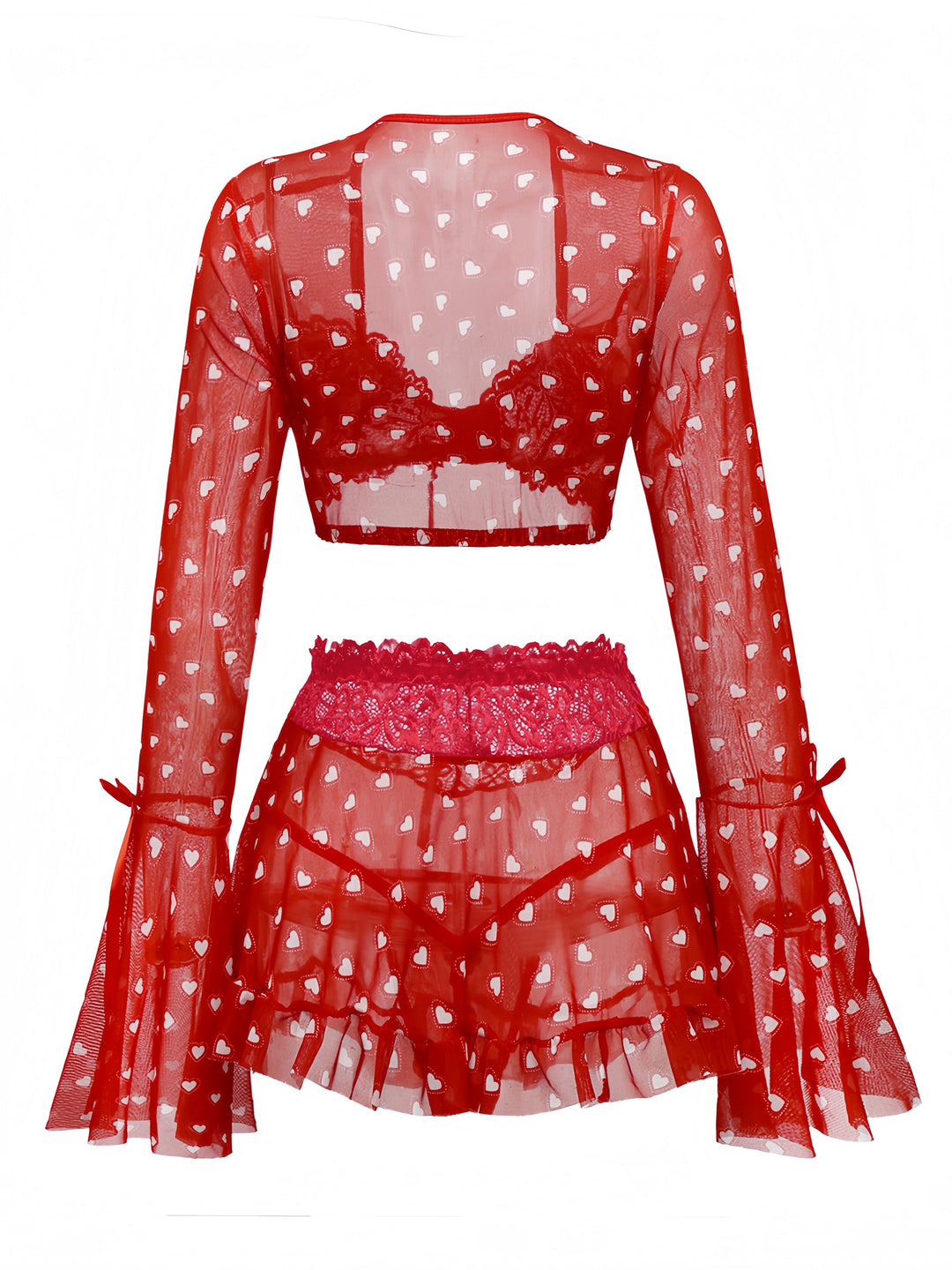 2PCS Red Heart Bow Ruffled Valentine&