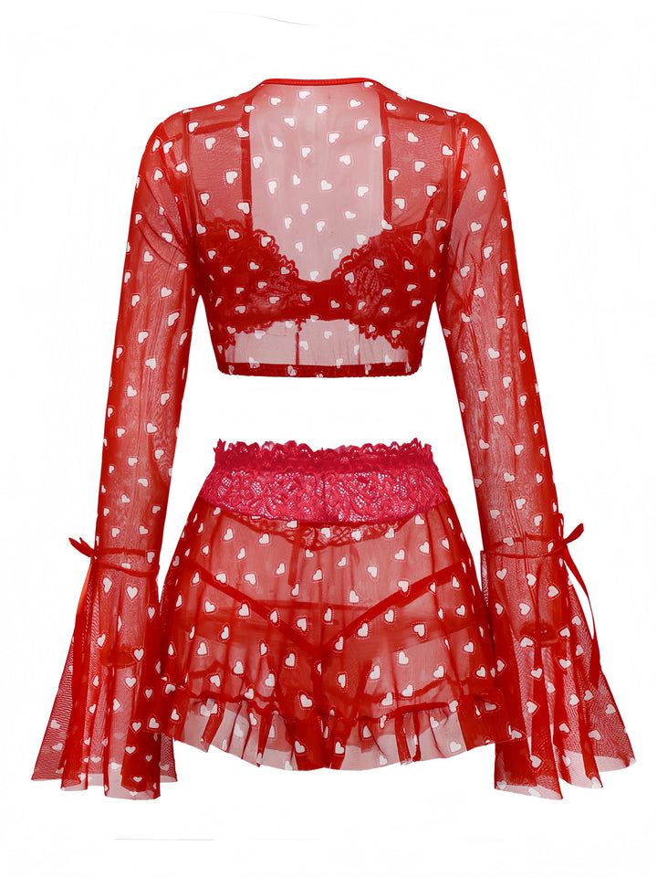 2PCS Red Heart Bow Ruffled Valentine&
