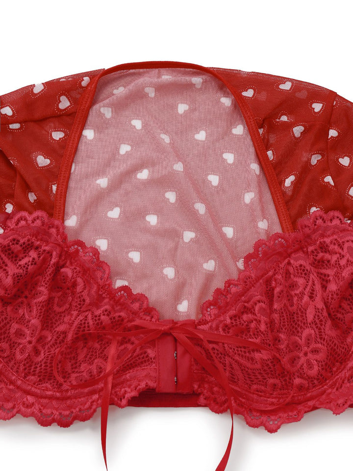 2PCS Red Heart Bow Ruffled Valentine&