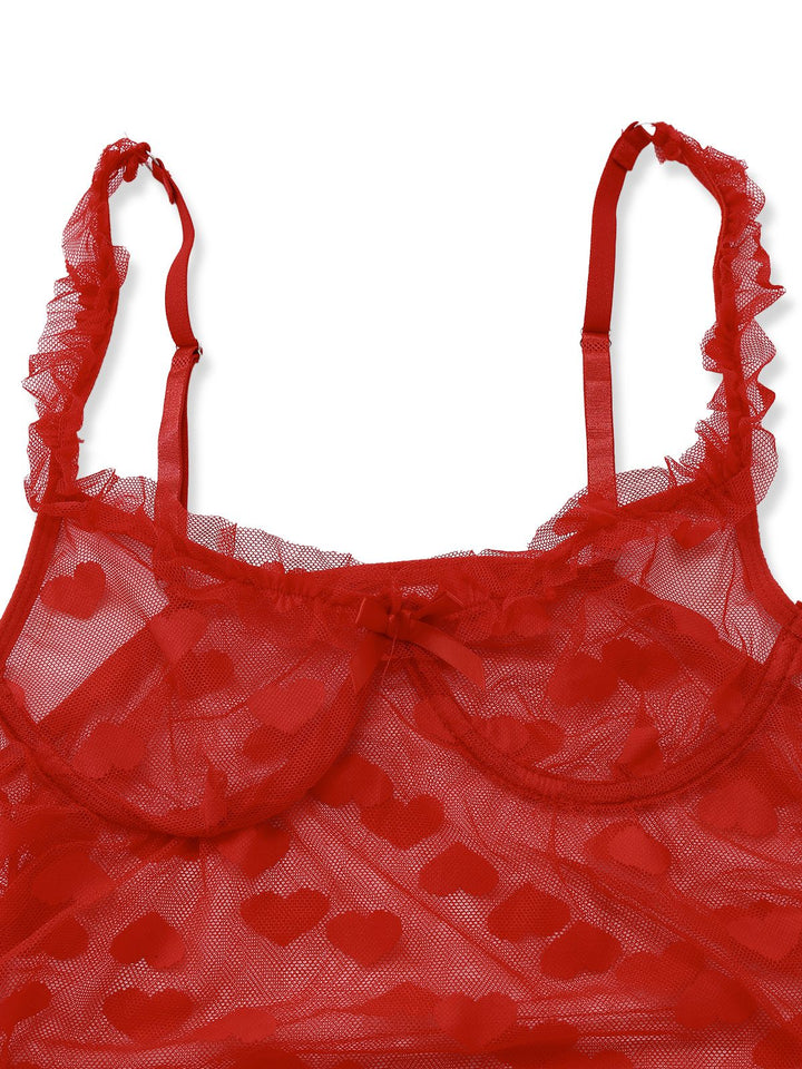 2PCS Red Heart Bow Ruffled Valentine&