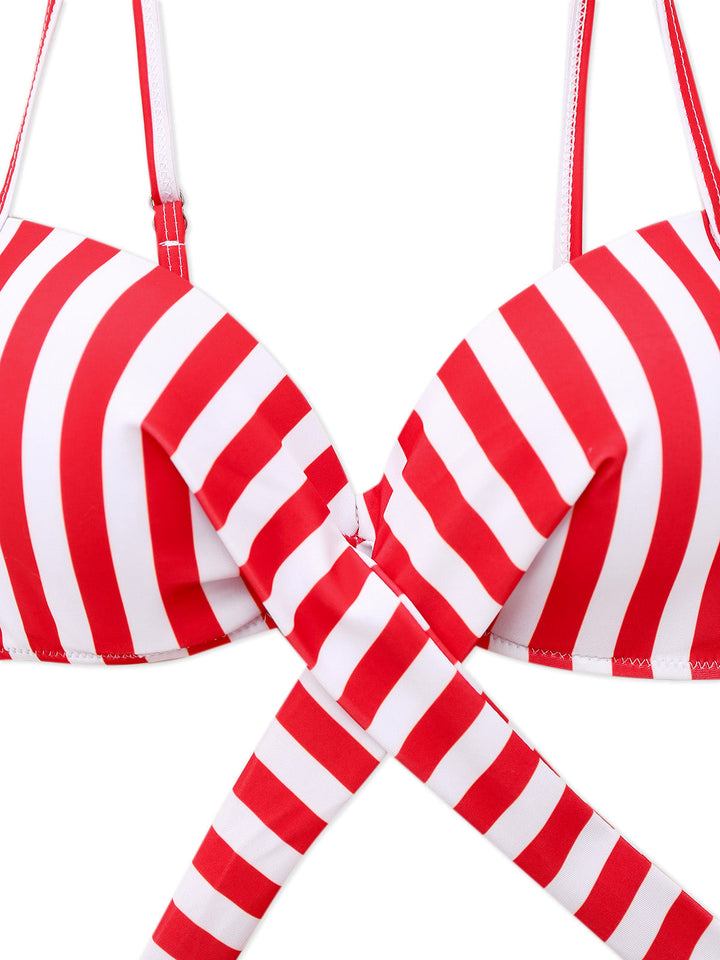 2PCS Red Striped Bikini Set &amp; Blue Star Cover-Up - vintage fashion, retro style, elegant red
