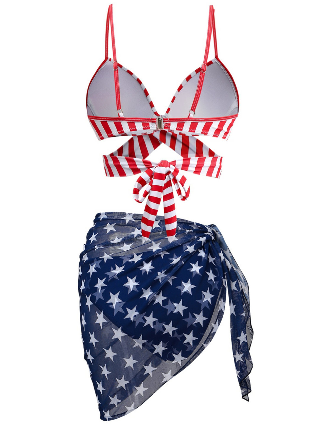2PCS Red Striped Bikini Set &amp; Blue Star Cover-Up - vintage fashion, retro style, elegant red