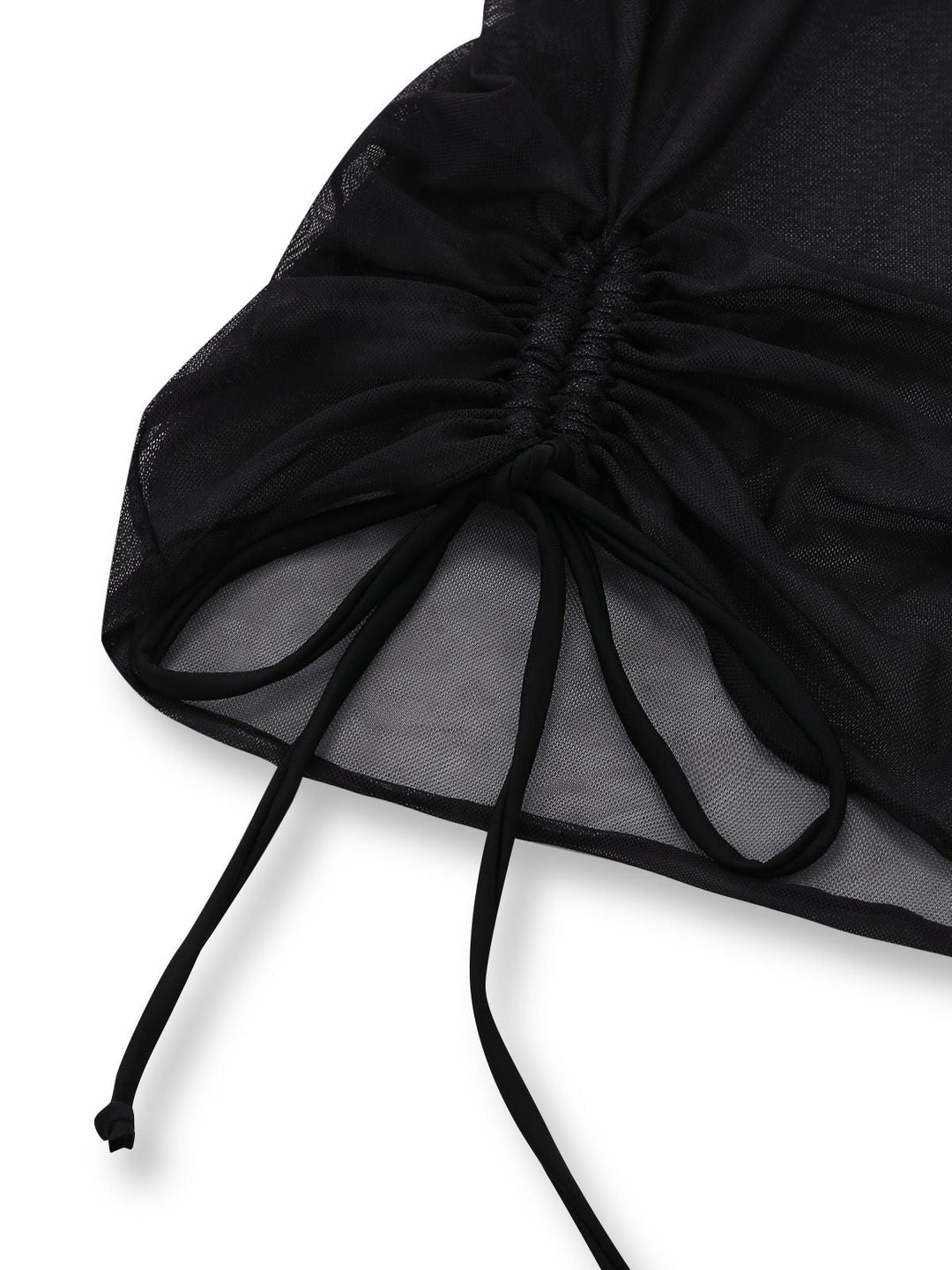3PCS Black 1960s Vacation Print Mesh Halter Ruched Bikini Set &amp; Cover-Up - vintage fashion, retro style, classic black