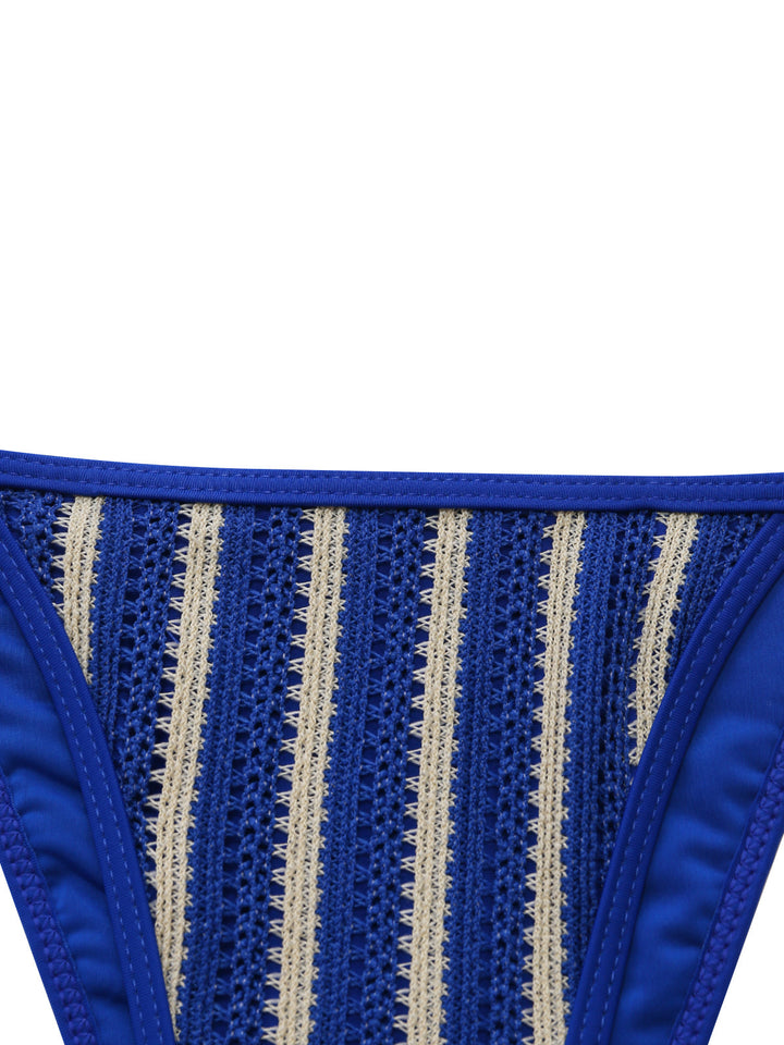 3PCS Blue 1960s Halter Striped Bikini Set &amp; Cover Up - vintage fashion, retro style