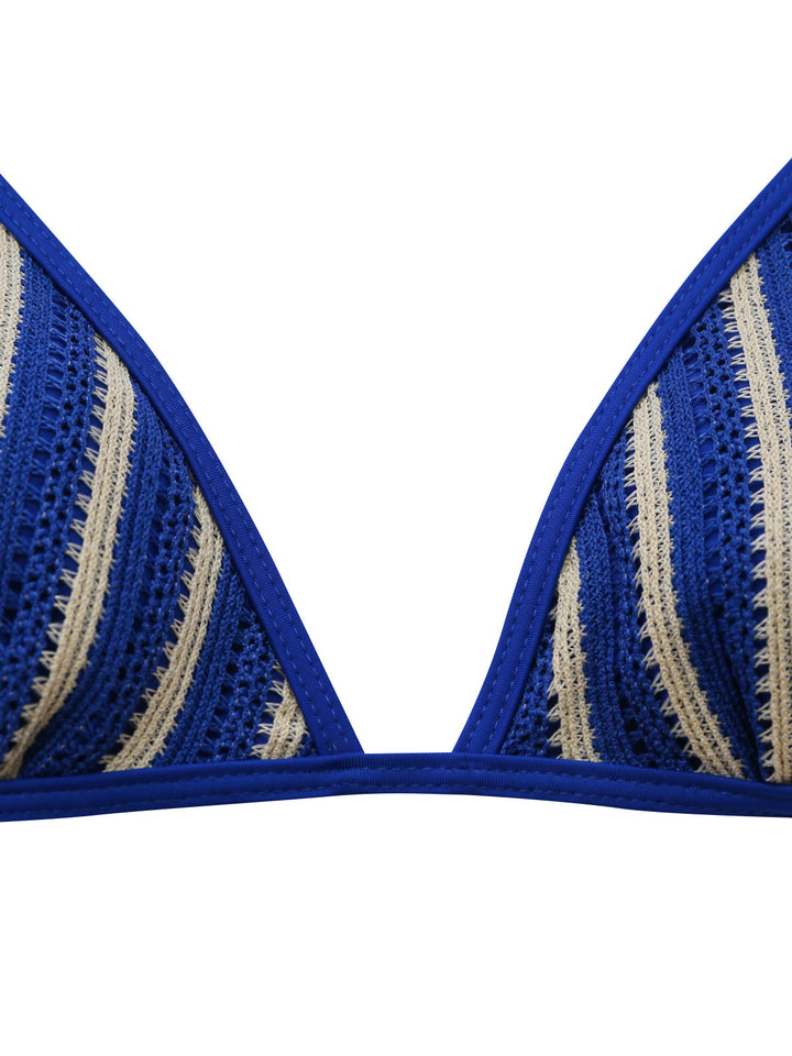3PCS Blue 1960s Halter Striped Bikini Set &amp; Cover Up - vintage fashion, retro style