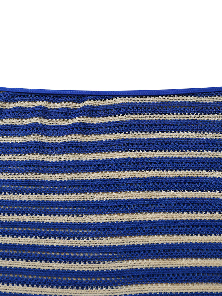 3PCS Blue 1960s Halter Striped Bikini Set &amp; Cover Up - vintage fashion, retro style