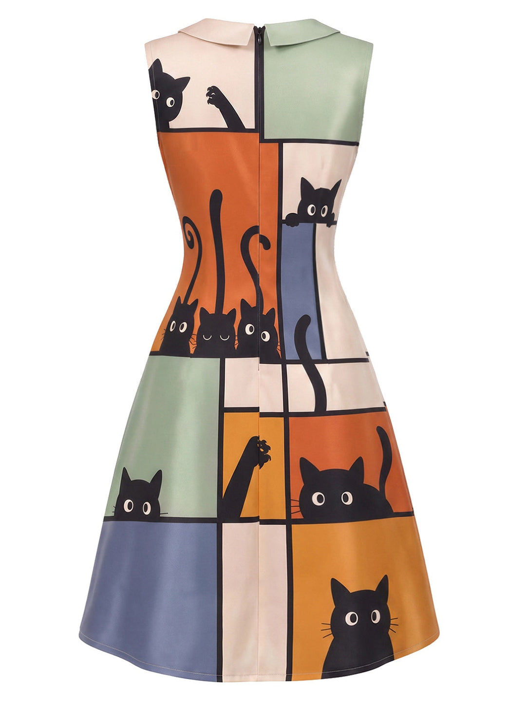 1960s Abstract Art Cat Print Peter Pan Collar A-Line Dress, vintage dress, retro fashion - vintage inspired fashion