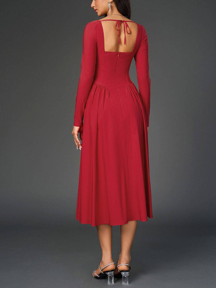 1960s Backless Lace-Up Pleated Midi Dress - vintage dress, retro fashion