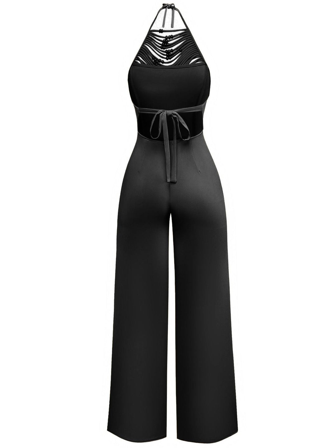 1960s Beaded Ruched Backless Wide-Leg Jumpsuit: beautiful vintage romper, retro jumpsuit, playful style with timeless appeal
