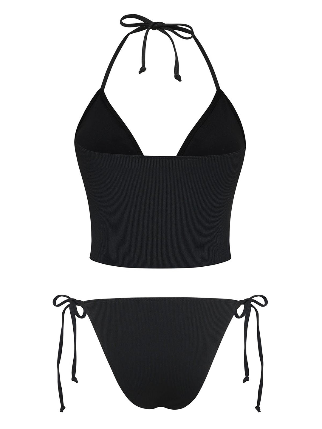 Black 1960s Seashell Detail Tied Halter Tankini Set - vintage fashion, retro style, classic black