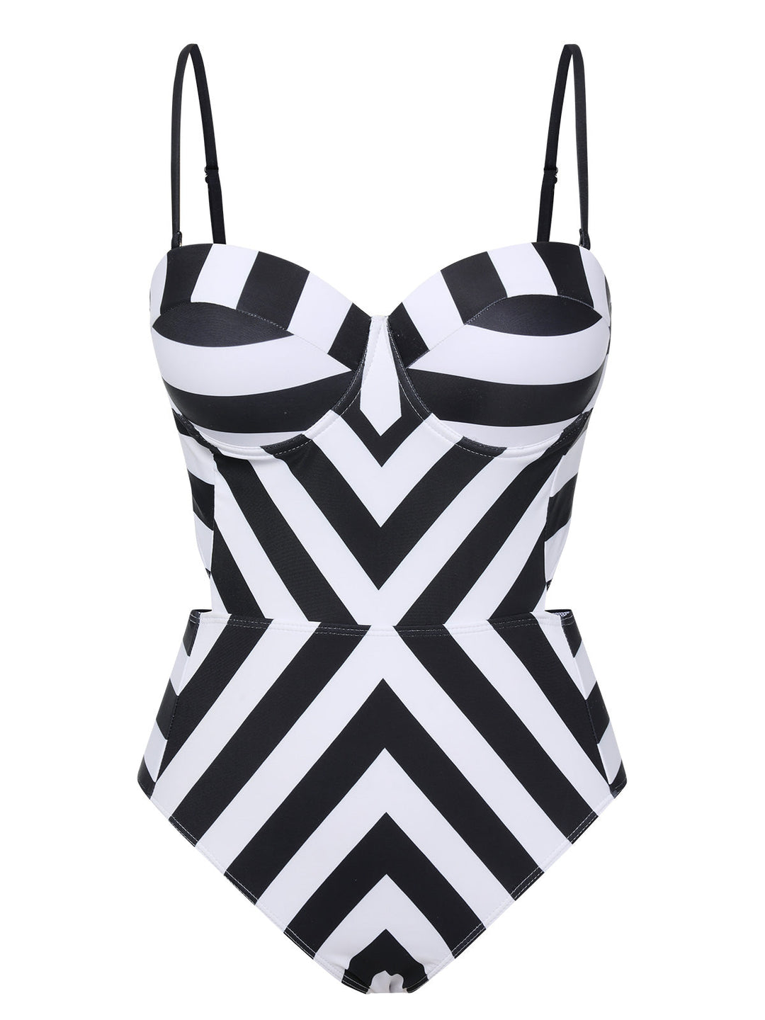 1960s Black White Contrast Stripes Swimsuit, vintage swimsuit, pin-up swimwear - perfect for women who love vintage and retro fashion