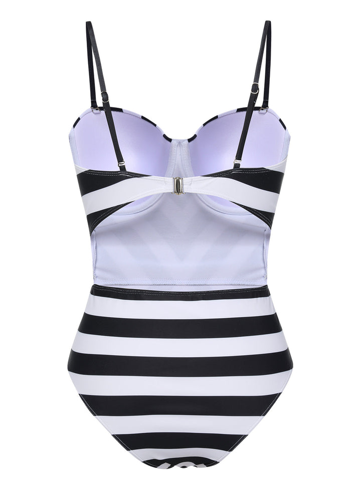 1960s Black White Contrast Stripes Swimsuit, vintage swimsuit, pin-up swimwear - perfect for women who love vintage and retro fashion