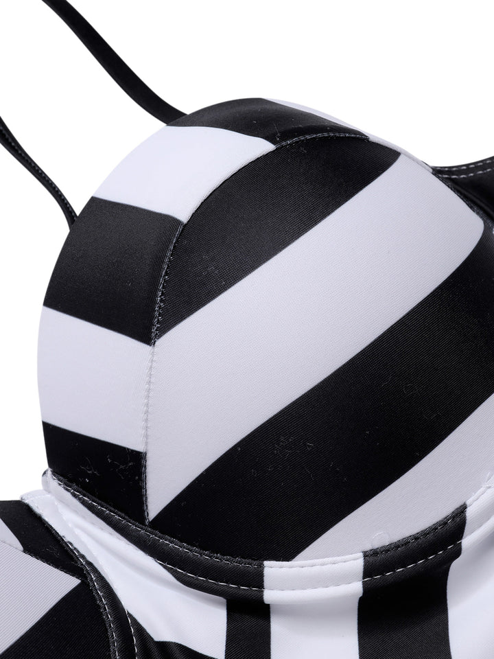 1960s Black White Contrast Stripes Swimsuit, vintage swimsuit, pin-up swimwear - perfect for women who love vintage and retro fashion