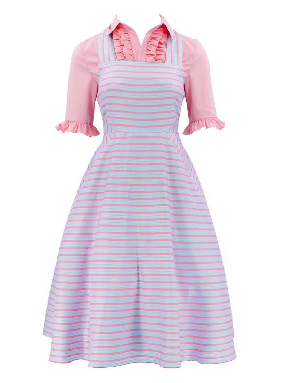 2PCS 1960s Wicked Solid Blouse &amp; Irregular Stripes Dress - vintage dress, retro fashion