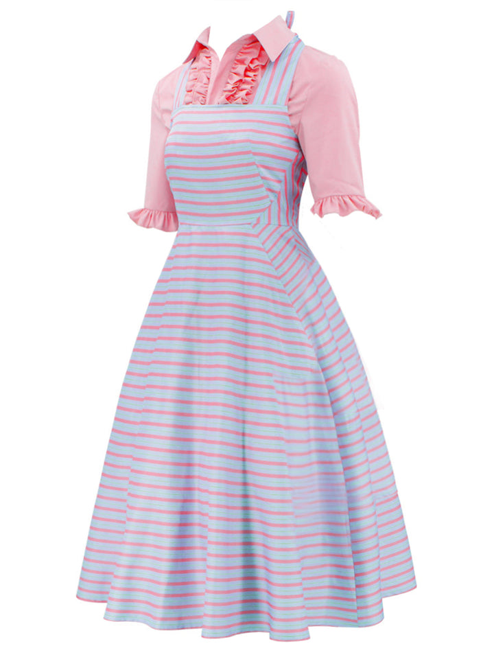 2PCS 1960s Wicked Solid Blouse &amp; Irregular Stripes Dress - vintage dress, retro fashion