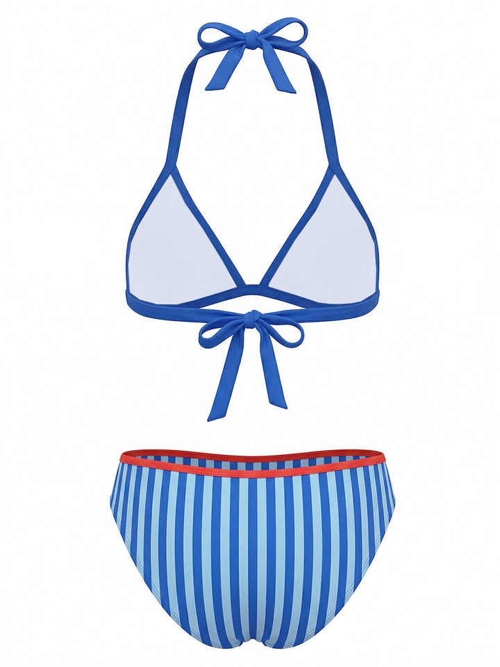 Blue 1960s Lobster Print Striped Triangle Bikini Set - vintage fashion, retro style