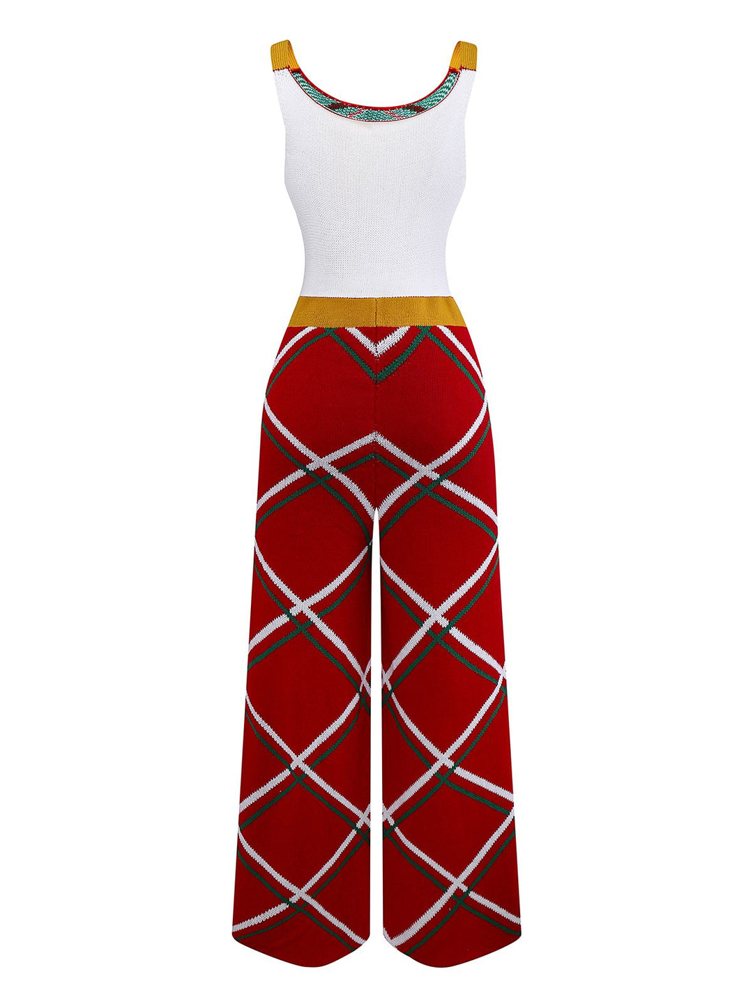 1960s Bow Christmas Plaid Patchwork Jumpsuit - vintage jumpsuit, retro fashion