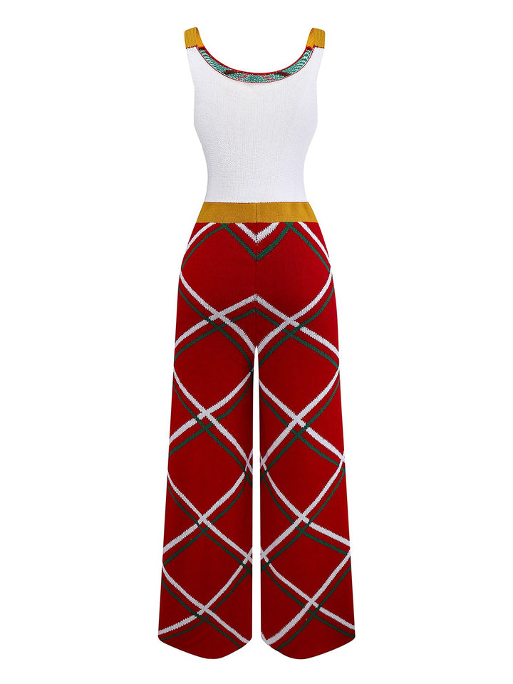 1960s Bow Christmas Plaid Patchwork Jumpsuit - vintage jumpsuit, retro fashion
