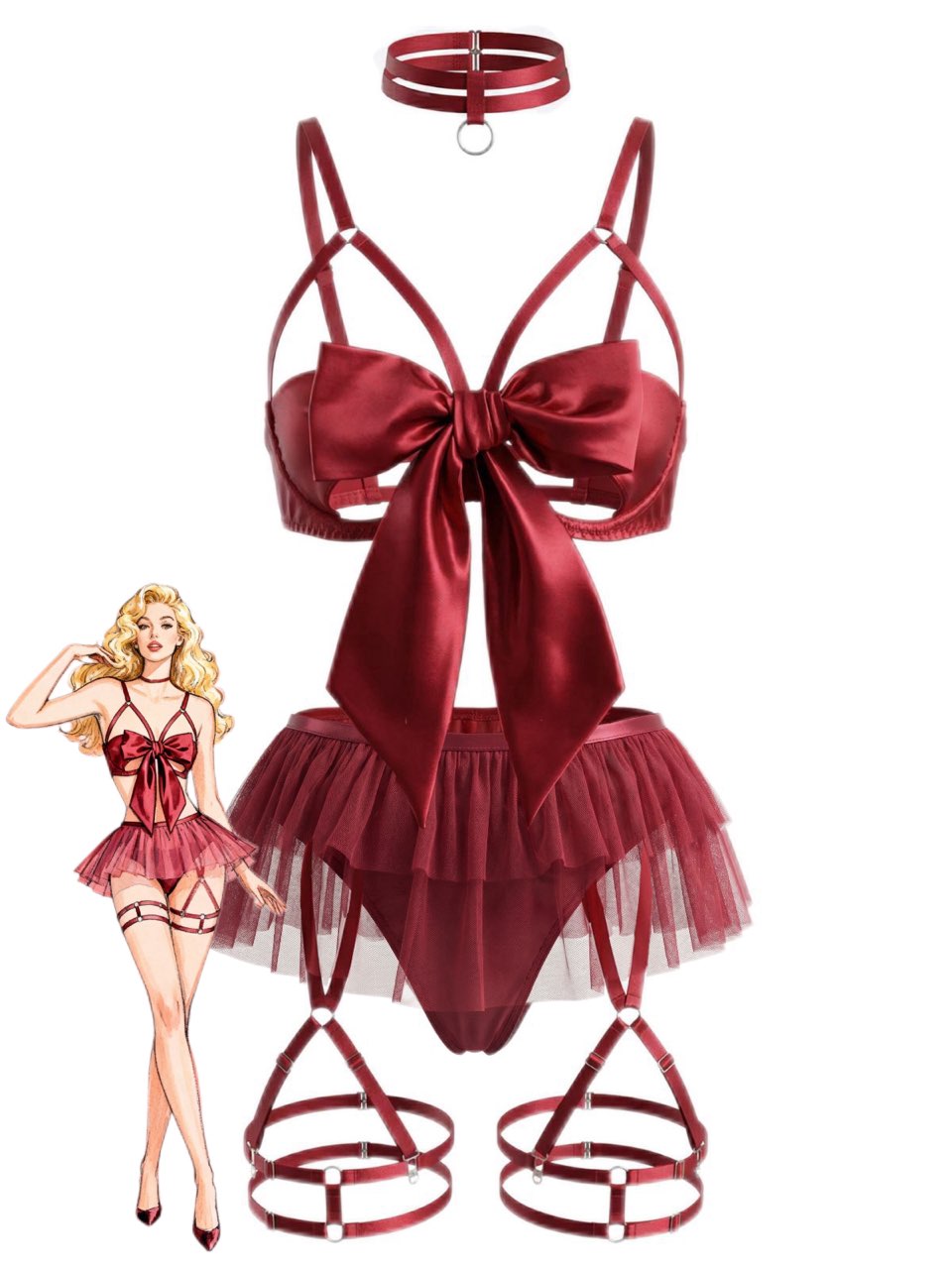Bow Mesh Patchwork Pajamas Set - vintage fashion, retro style