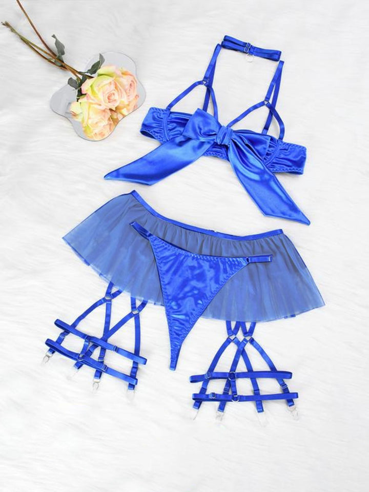 Bow Mesh Patchwork Pajamas Set - vintage fashion, retro style