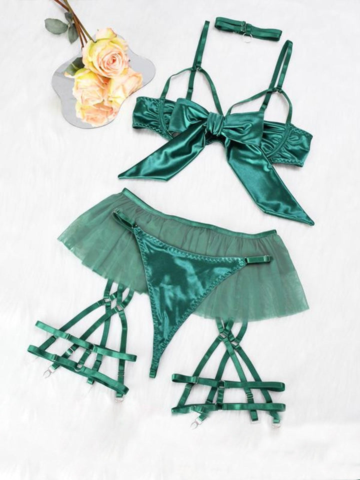 Bow Mesh Patchwork Pajamas Set - vintage fashion, retro style