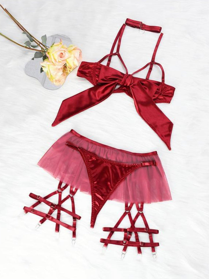 Bow Mesh Patchwork Pajamas Set - vintage fashion, retro style