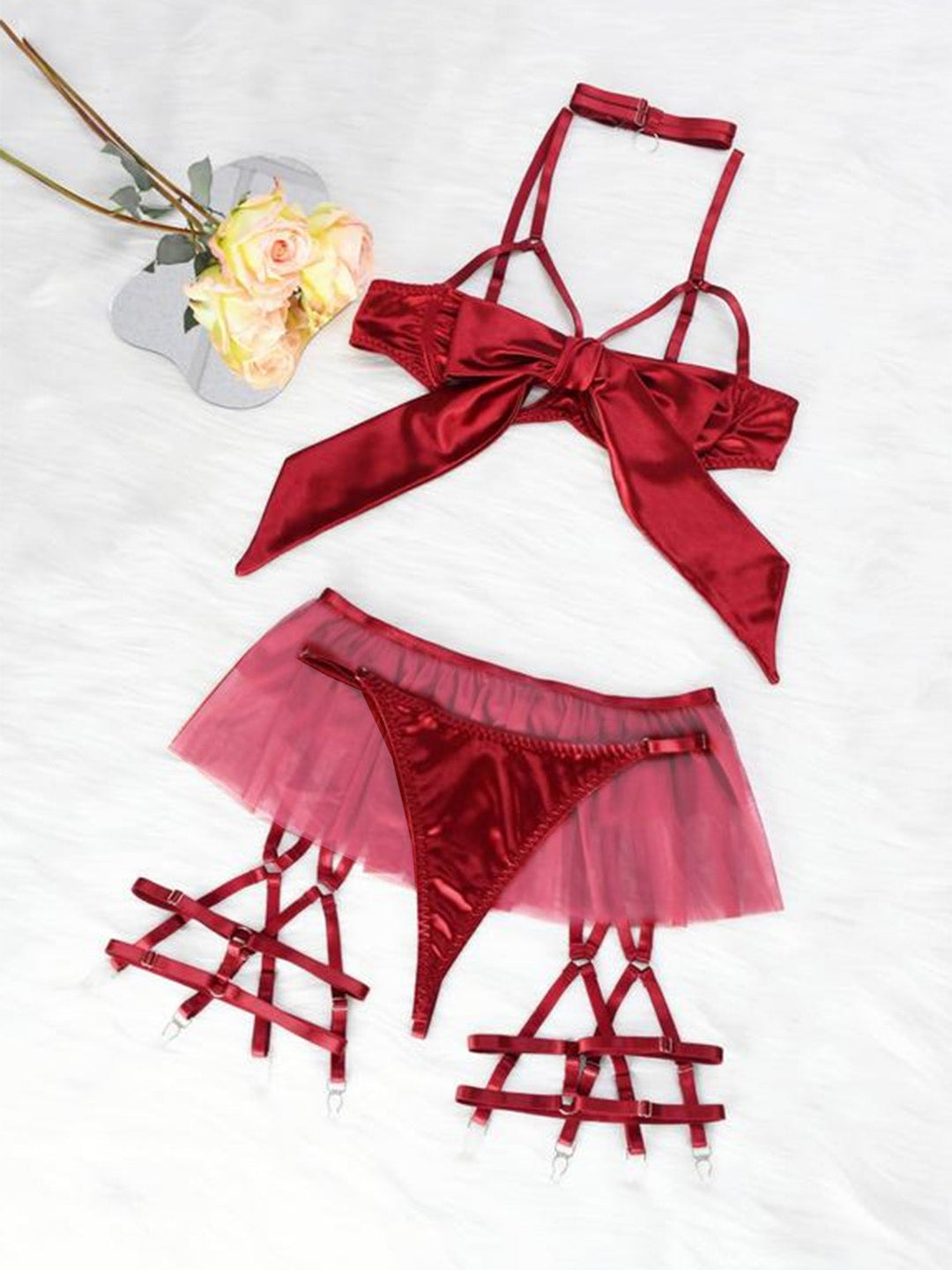 Bow Mesh Patchwork Pajamas Set - vintage fashion, retro style