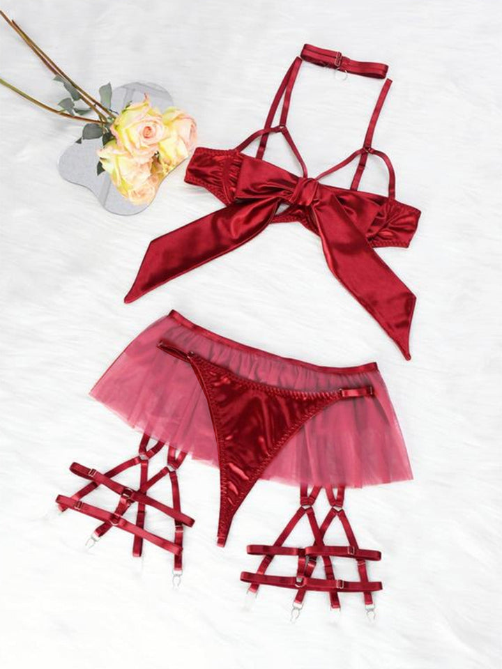 Bow Mesh Patchwork Pajamas Set - vintage fashion, retro style