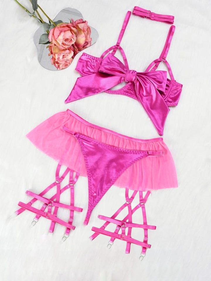 Bow Mesh Patchwork Pajamas Set - vintage fashion, retro style