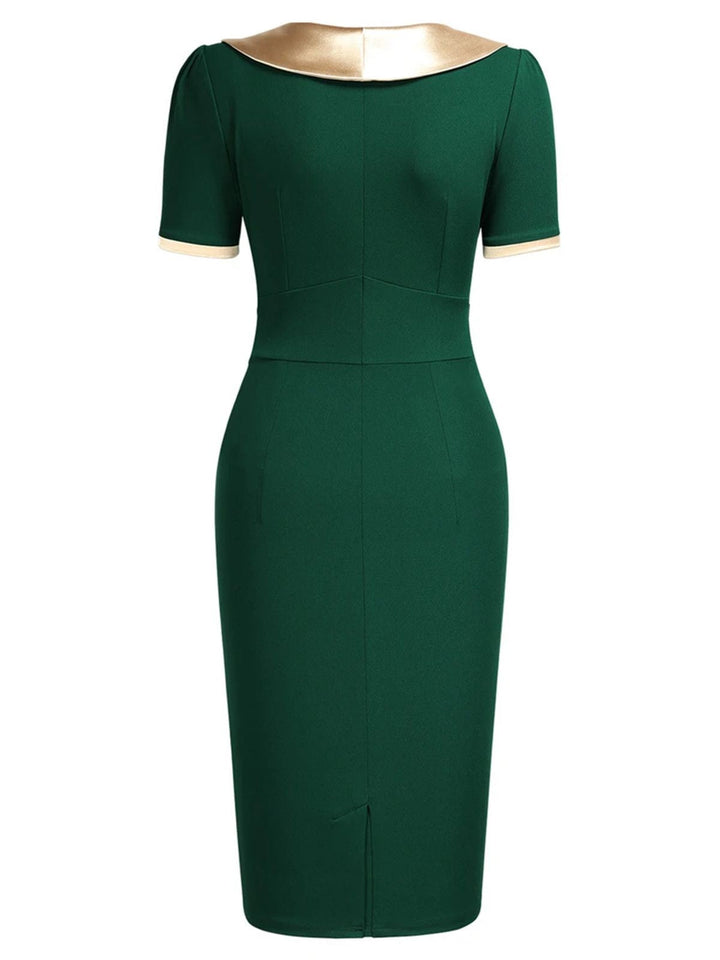 1960s Bow Patchwork Bodycon Dress, classic 1960s style elegant retro fashion - Image 2