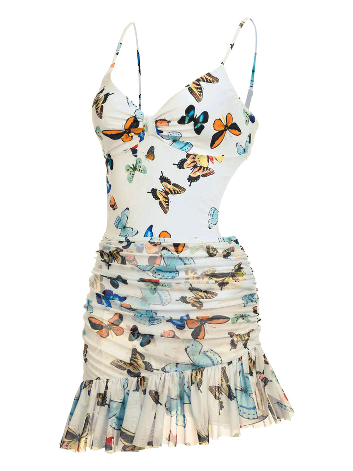 1960s Butterflies Strap One-piece Swimsuit &amp; Cover-up Skirt, vintage skirt, retro style - perfect for women who love vintage and retro fashion