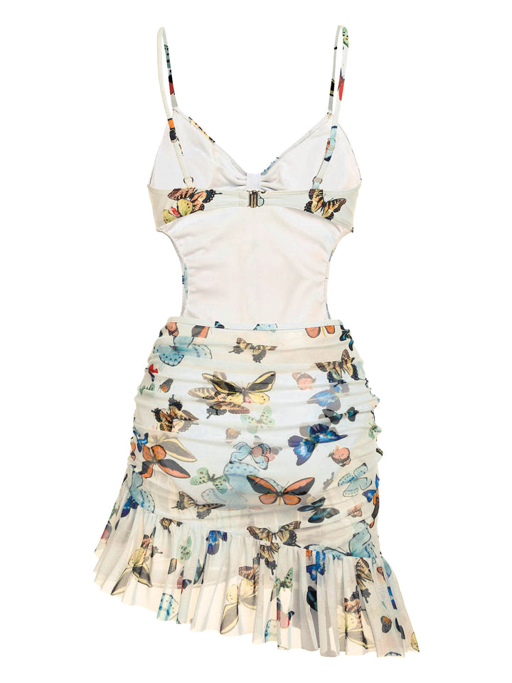 1960s Butterflies Strap One-piece Swimsuit &amp; Cover-up Skirt, vintage skirt, retro style - perfect for women who love vintage and retro fashion