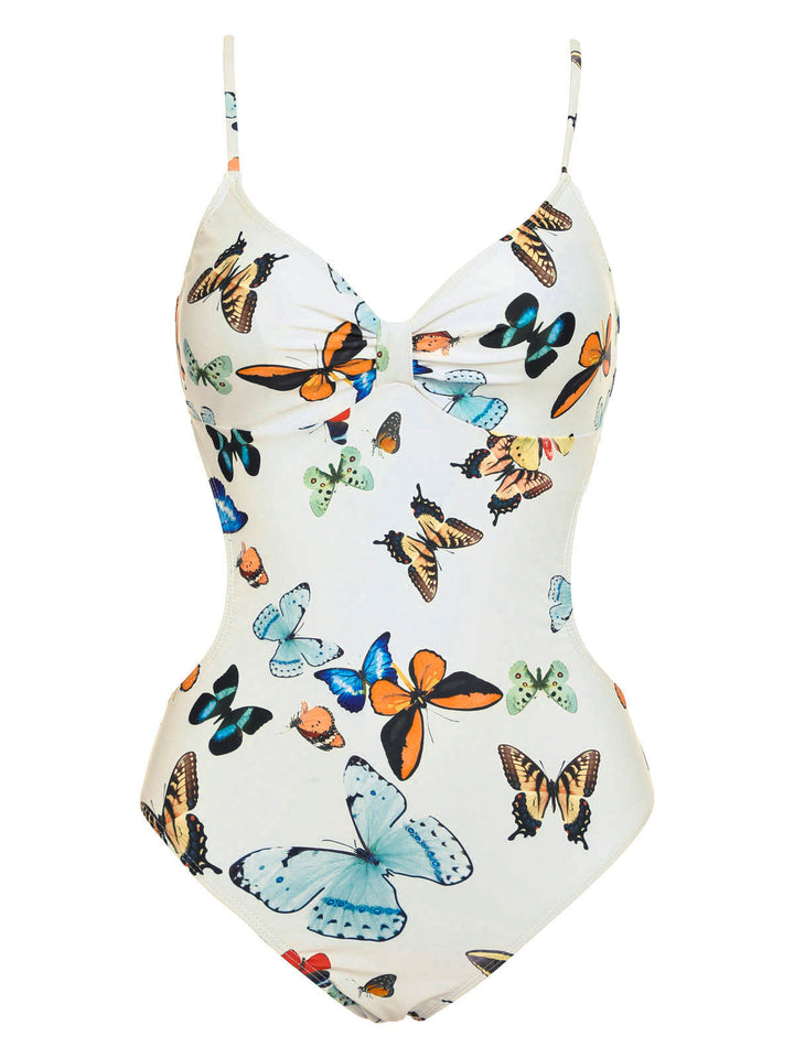 1960s Butterflies Strap One-piece Swimsuit &amp; Cover-up Skirt, vintage skirt, retro style - perfect for women who love vintage and retro fashion
