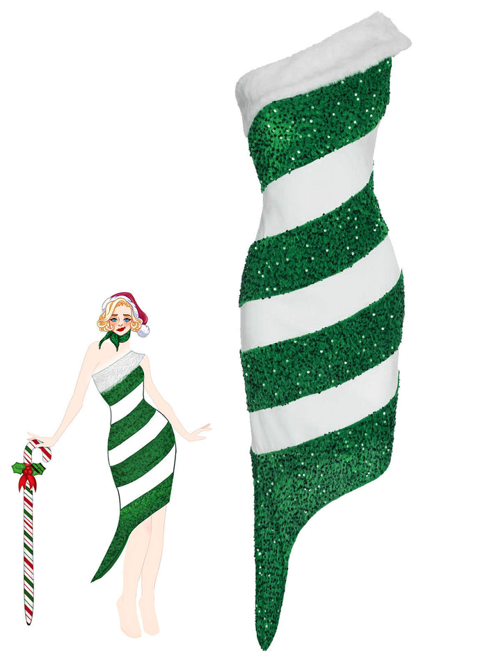 1960s Candy Cane One-Shoulder Dress — vintage elegance for the modern woman