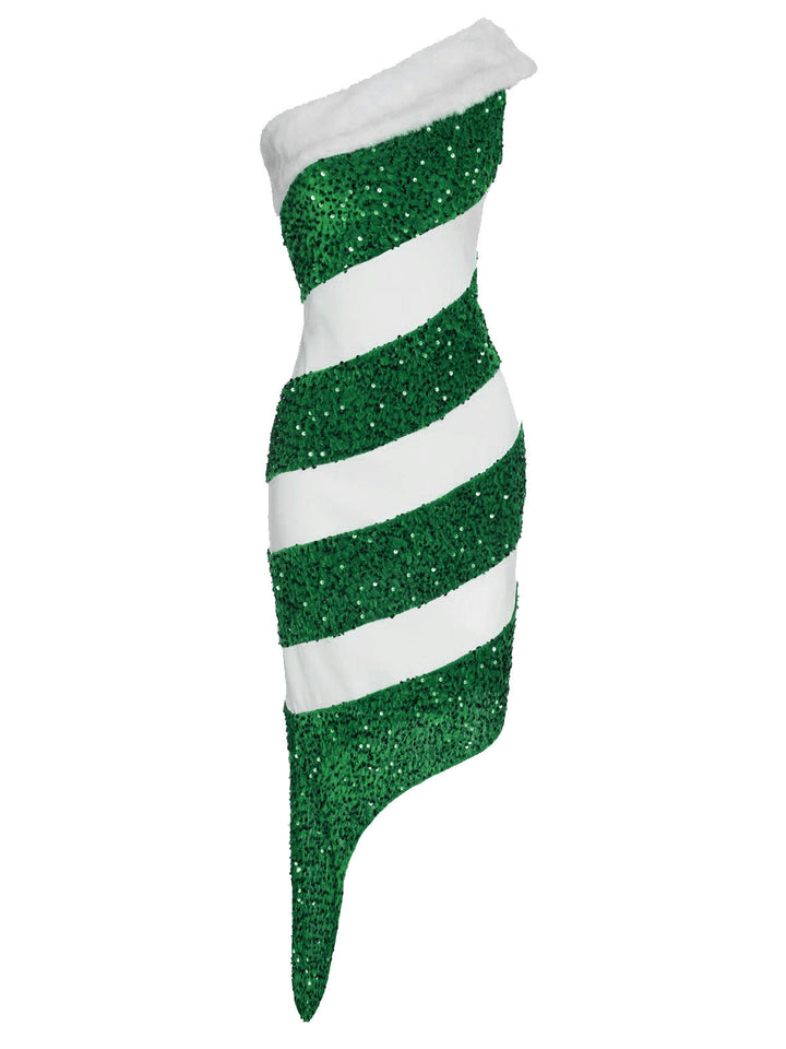 1960s Candy Cane One-Shoulder Dress: timeless style reimagined
