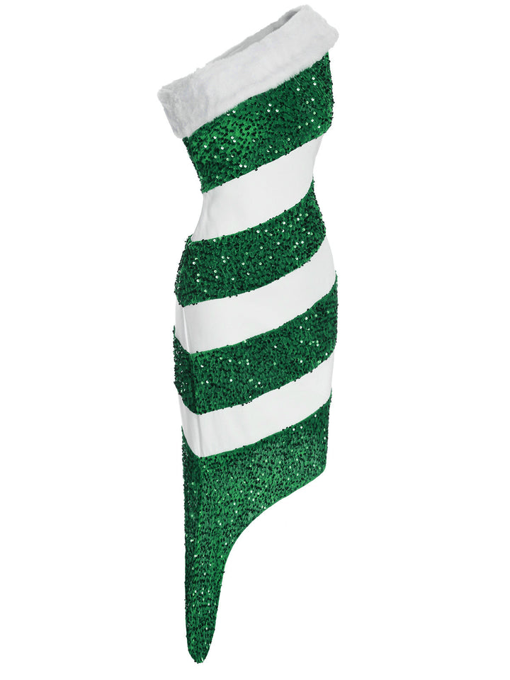 1960s Candy Cane One-Shoulder Dress — vintage elegance for the modern woman