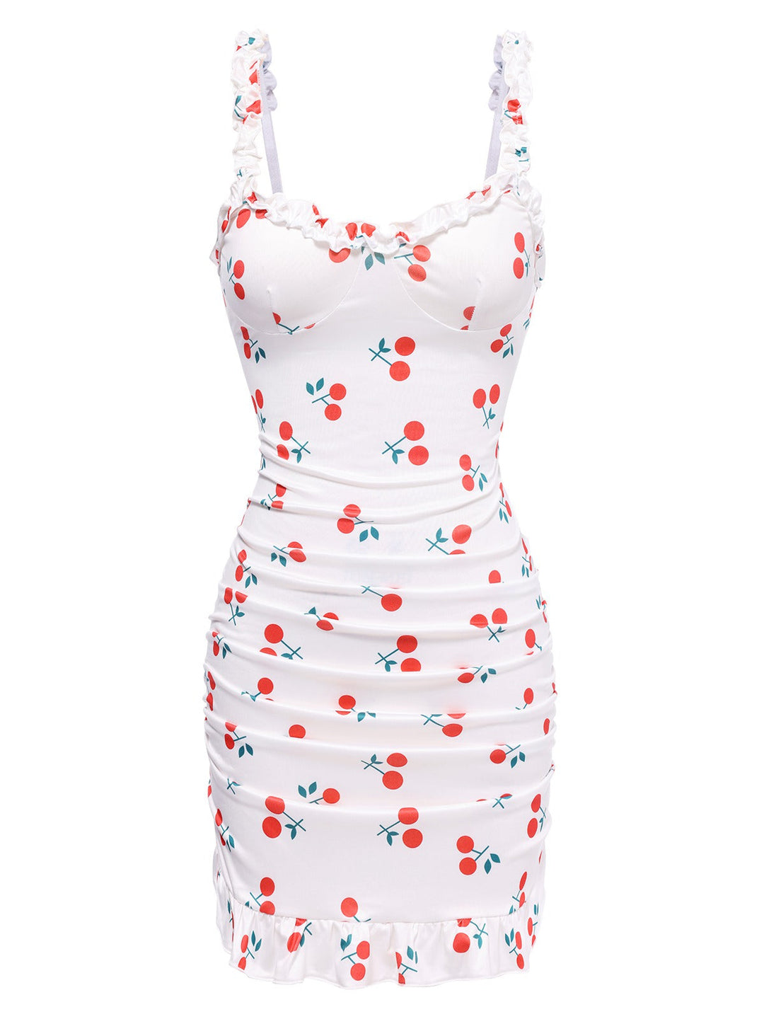 She slips into this Cherry Ruffled Hem Straps Nightgown and suddenly it&