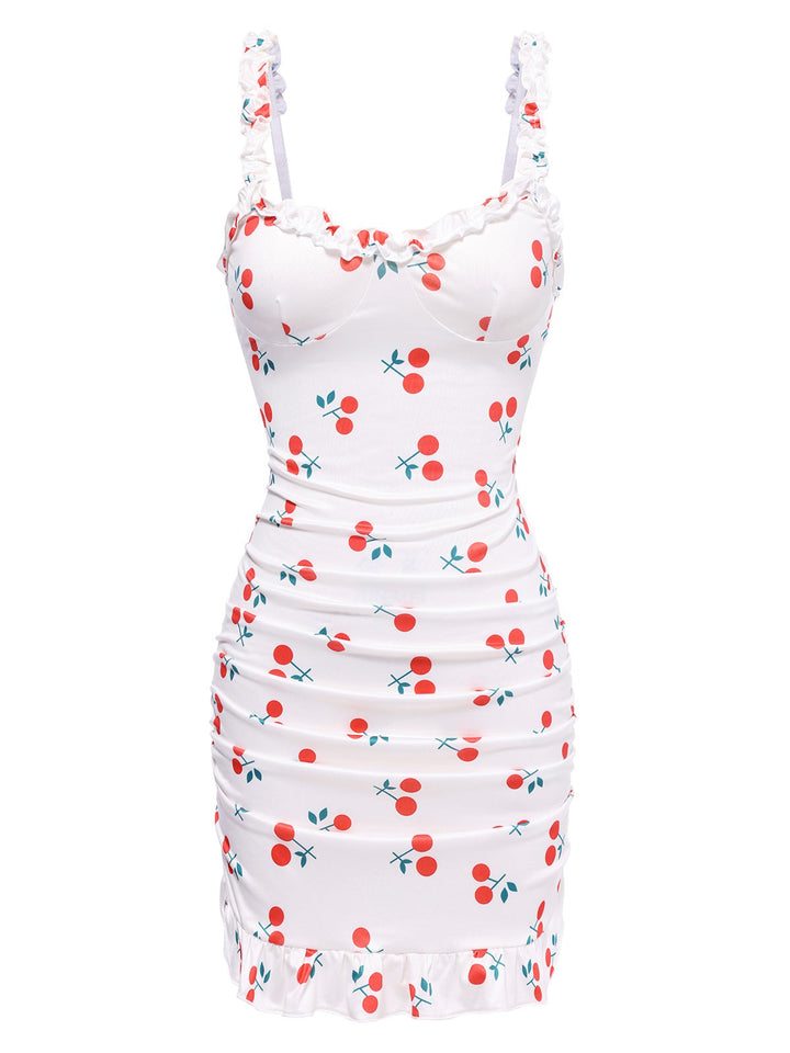 She slips into this Cherry Ruffled Hem Straps Nightgown and suddenly it&