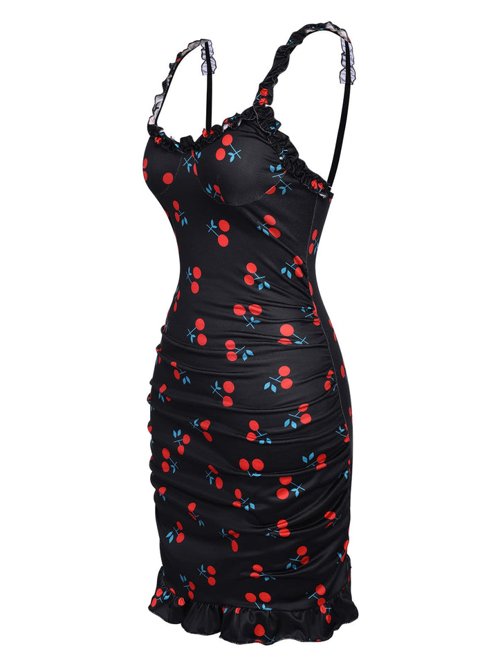 Red Cherry Ruffled Hem Straps Nightgown, vintage fashion, retro style - perfect for women who love vintage and retro fashion