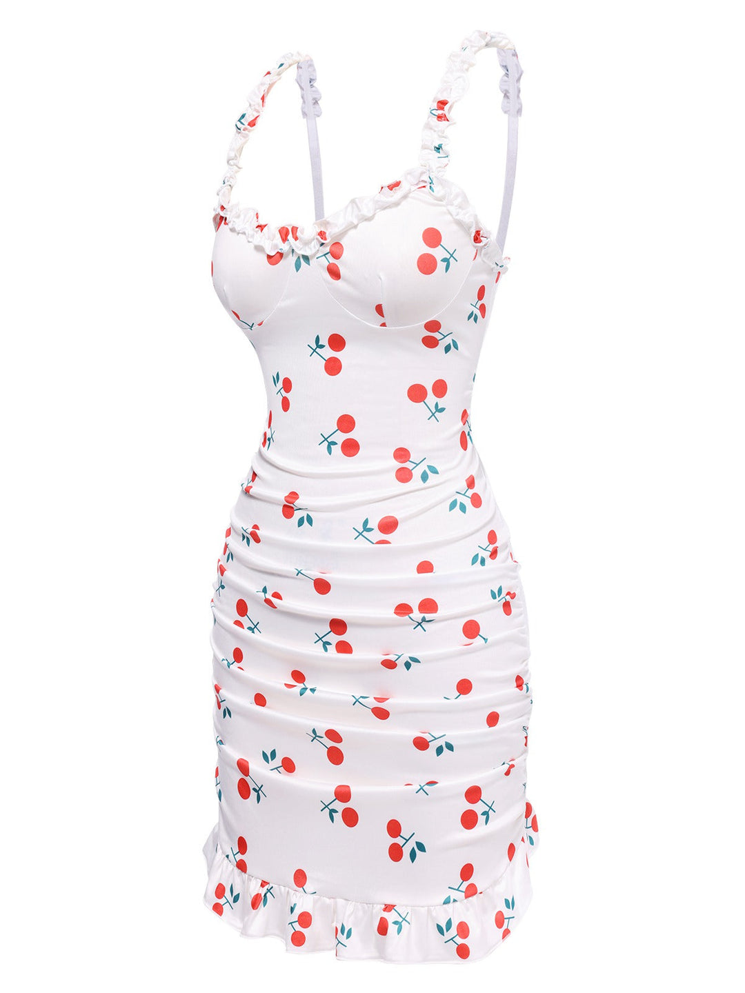 Red Cherry Ruffled Hem Straps Nightgown, vintage fashion, retro style - perfect for women who love vintage and retro fashion