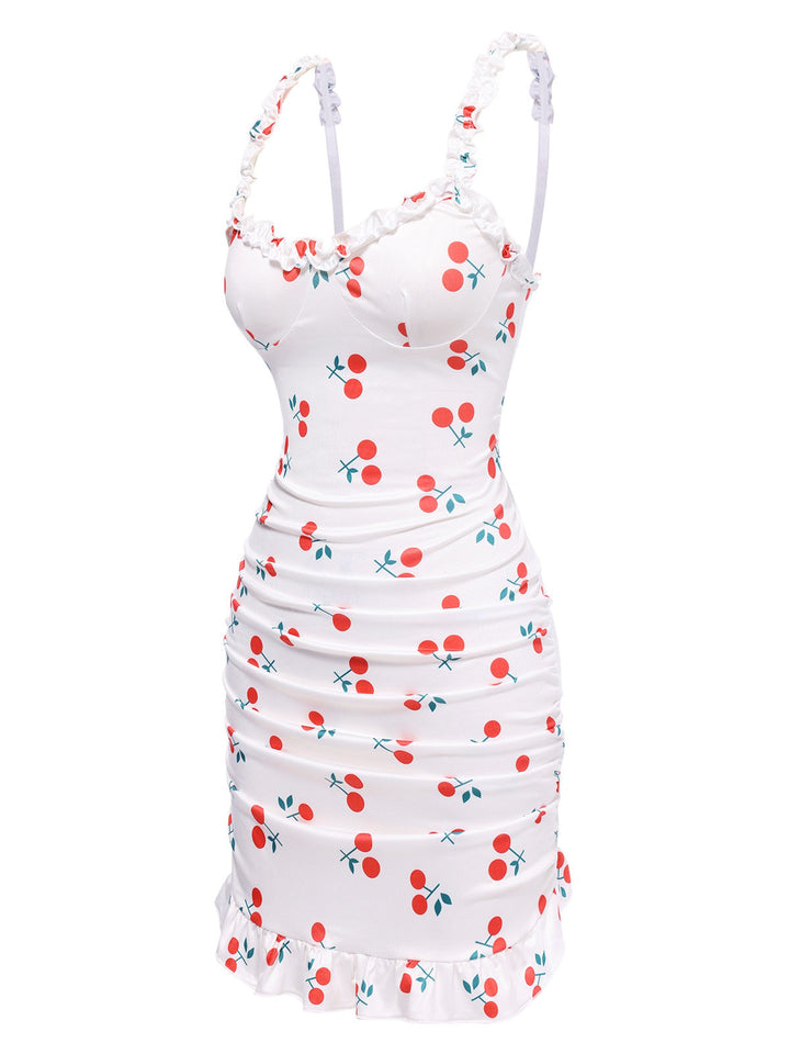 Red Cherry Ruffled Hem Straps Nightgown, vintage fashion, retro style - perfect for women who love vintage and retro fashion